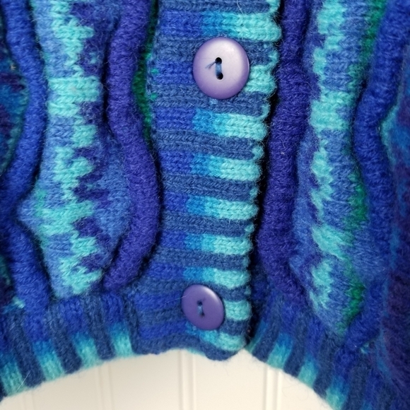 Tulchan Men's Coogi Style Vintage Wool Cardigan Sweater 3D Blue Green Size S/M - Picture 6 of 14